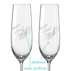 Svatební skleničky na sekt Prsteny v obilí, 2 ks