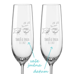 Svatební skleničky na sekt Hrdličky, 2 ks