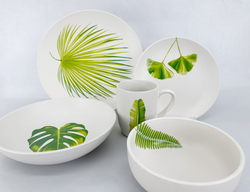 10dílná keramická jídelní souprava Cream Ginkgo (talíře, misky, hrnky)