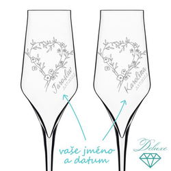 Svatební skleničky na sekt Rozkvetlé srdce s krystaly, 2 ks