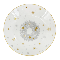 Vánoční hluboký porcelánový talíř Stříbrná Koleda, 20,5 cm, stříbrná/zlatá