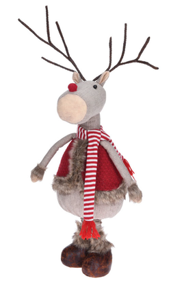 Vánoční dekorace stojící Sob, teleskopické nohy, červená vesta