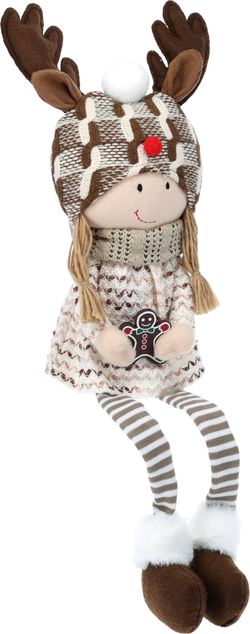 Vánoční dekorace, sedící dívka Sob, 61cm, hnědá, béžová