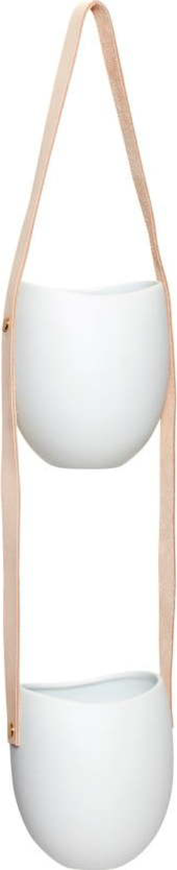 Dva keramické závěsné květináče s koženým popruhem Hübsch Ivy