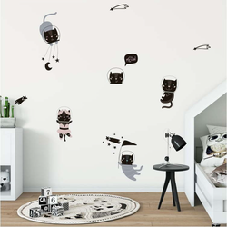 Sada nástěnných dětských samolepek Ambiance Scandinavian Animals Cosmonaut Cats
