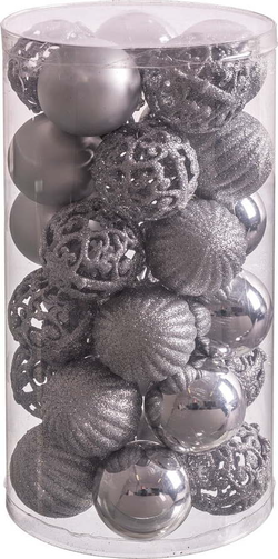 Sada 30 vánočních ozdob ve stříbrné barvě Unimasa Mixto, ø 5 cm