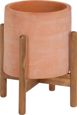 Terakotový květináč na dřevěném podstavci Kave Home Dalva, ⌀ 30 cm
