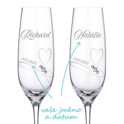 Svatební skleničky na sekt Diamante Romance, 2 ks