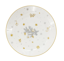 Vánoční dezertní porcelánový talíř Stříbrná Koleda, pr. 19 cm, stříbrný/zlatý