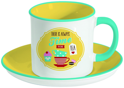 Porcelánový hrnek s podšálkem Retro Break Tea Yellow