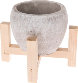 Šedý betonový květináč v dřevěném stojanu Dakls Natural, ø 13 cm