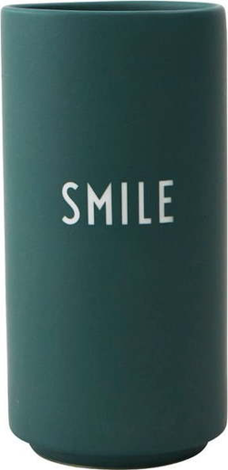 Tmavě zelená porcelánová váza Design Letters Smile, výška 11 cm