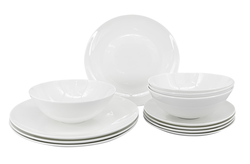 12dílná porcelánová jídelní souprava Luna – bílá, kulatý tvar