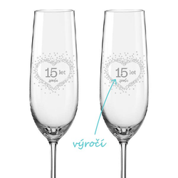 Sklenice na sekt k výročí Bublinkové srdce, 2 ks