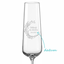 Svatební sklenička na sekt Luční věnec - děkuji za dceru