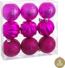 Sada 9 vánočních ozdob v fuchsiově růžové barvě Unimasa, ø 6 cm