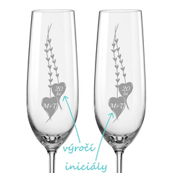 Sklenice na sekt k výročí Lístky srdce, 2 ks